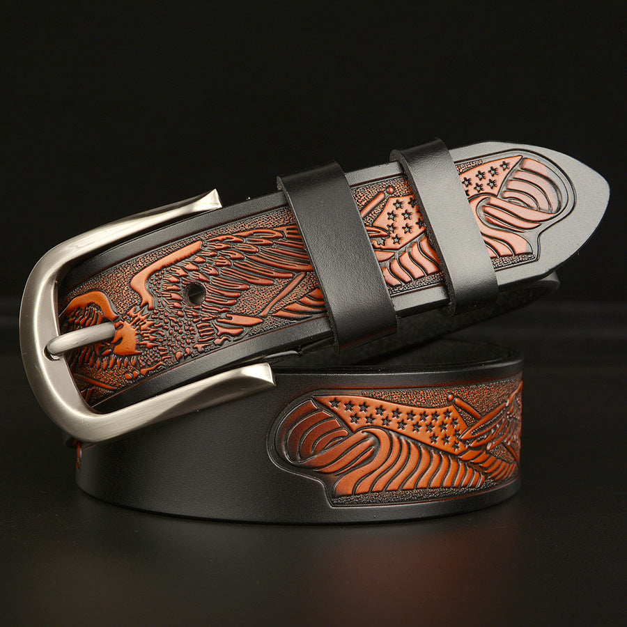 Men's Carved Cowhide Belt - Premium Cut Design for Style and Durability - Neon North Clothing