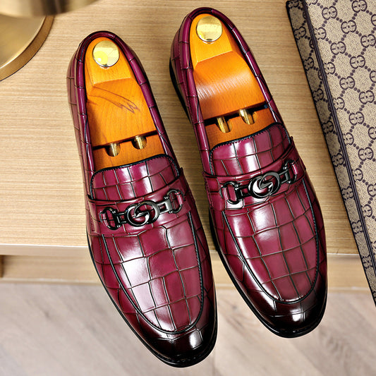 Embossed Horsebit Buckle Shoes in Various Color Options for Business Casual Style