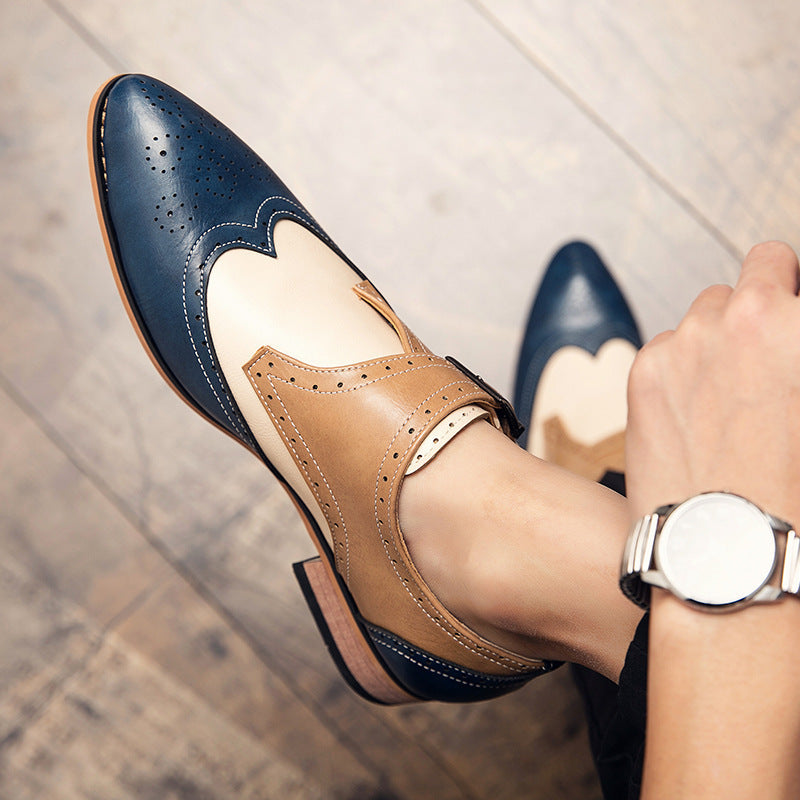 Men's Leather Color-Blocking Shoes for Stylish Comfort