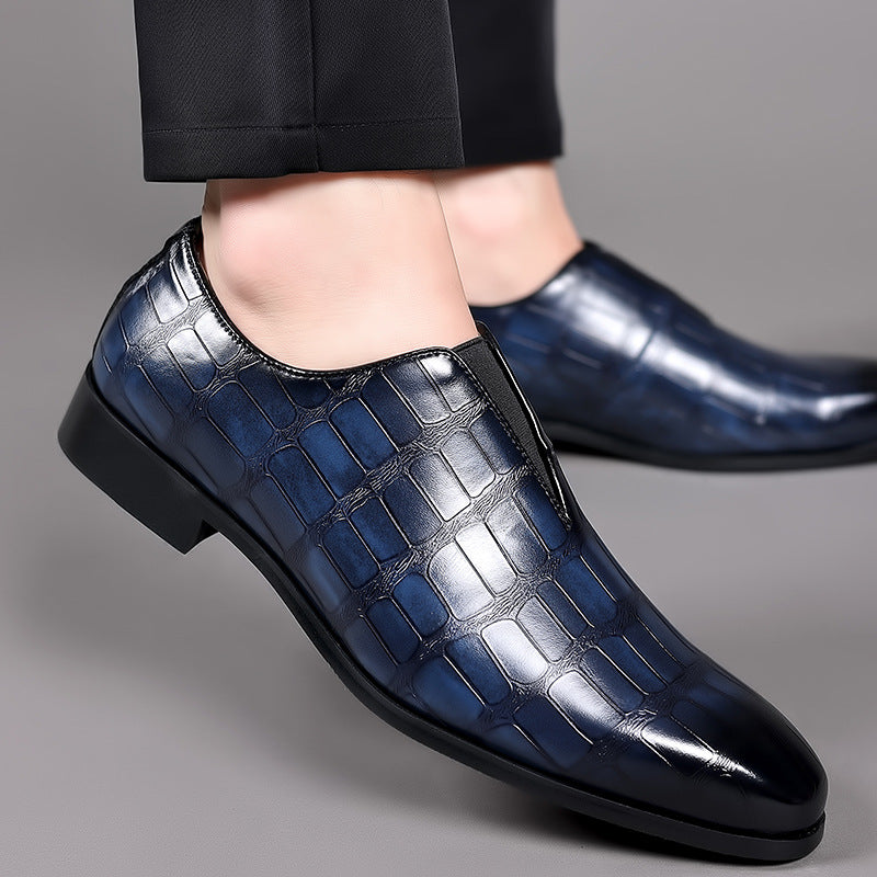 Stone Pattern Leather Shoes - Breathable Slip-On Casual Style