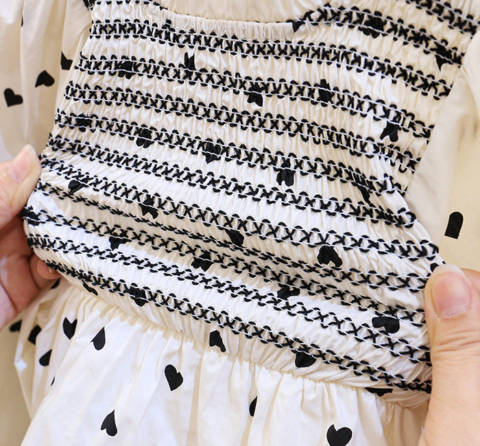 Girl Bow Heart Outfit - Cotton Two-Piece Shirt and Flared Pants Set for Girls