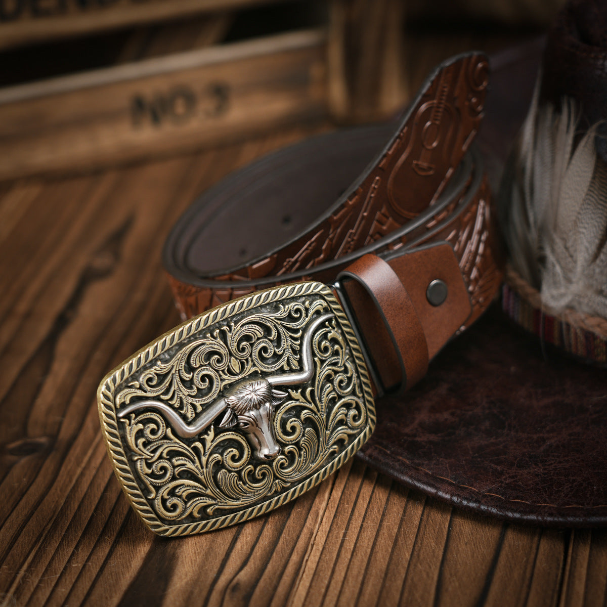 Punk Leather Denim Belt with Unique Wildlife Style Buckle - Neon North Clothing