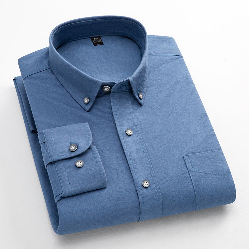 Mens Breathable Oxford Shirt - Pure Cotton Solid-Color Slim Fit