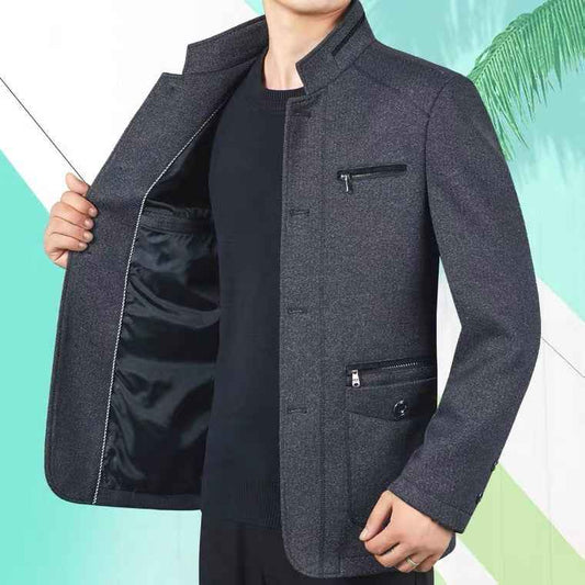 Men's Casual Loose Jacket with Thin Stand-Up Collar