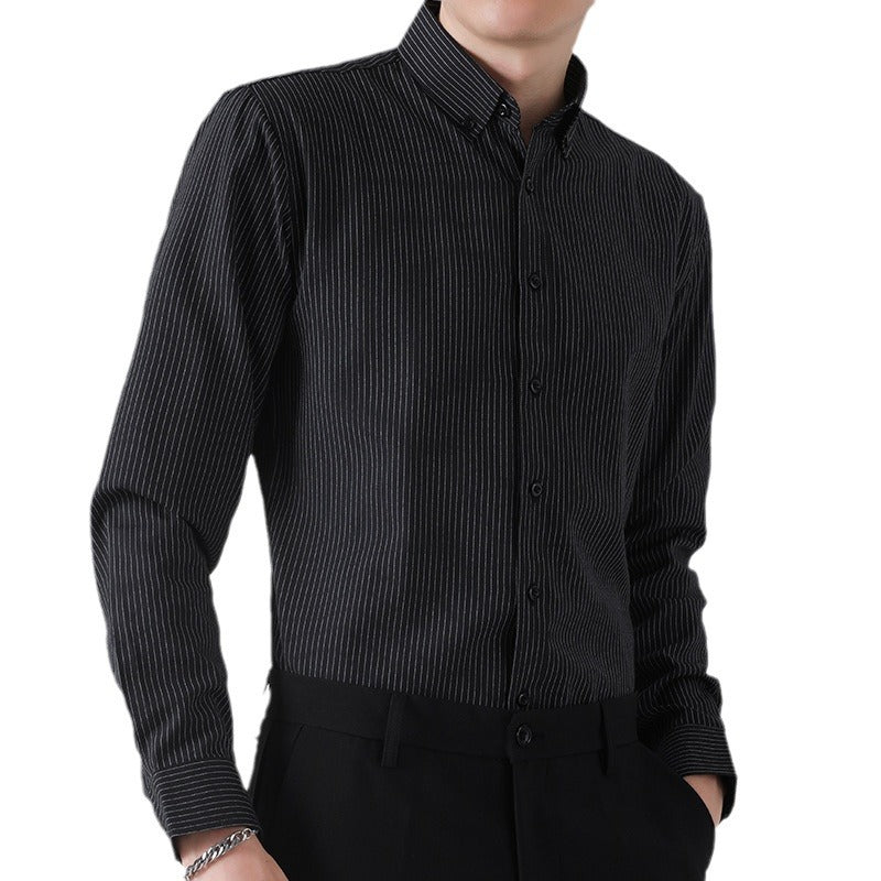 Casual Slim Fit Striped Cotton Long-Sleeved Shirt for Men