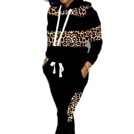 Women's Leopard-Print Pantsuit: Casual Street-Style Long-Sleeve Design