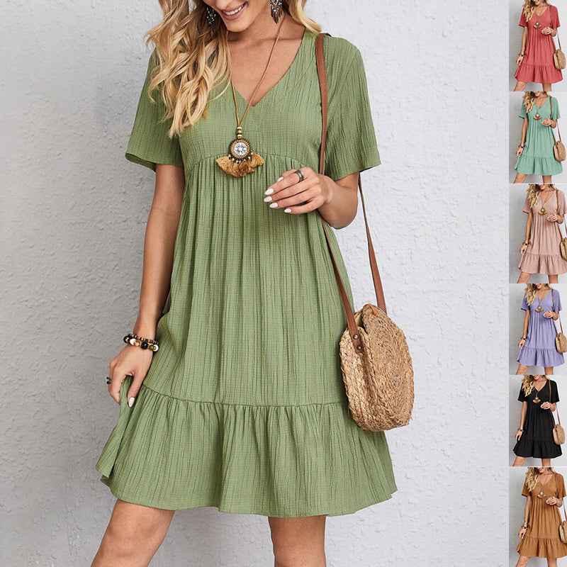 Casual Loose Ruffled V-Neck Dress for Stylish Comfort and Effortless Chic