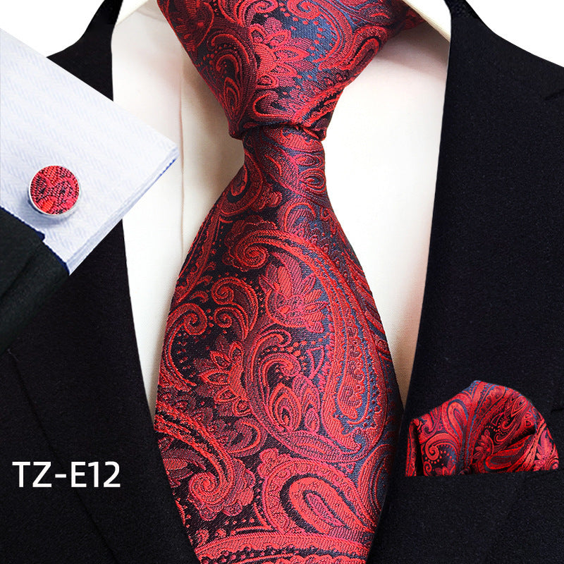 Paisley Tie Set with Square Scarf and Cufflinks - Three-Piece Accessory Set - Neon North Clothing