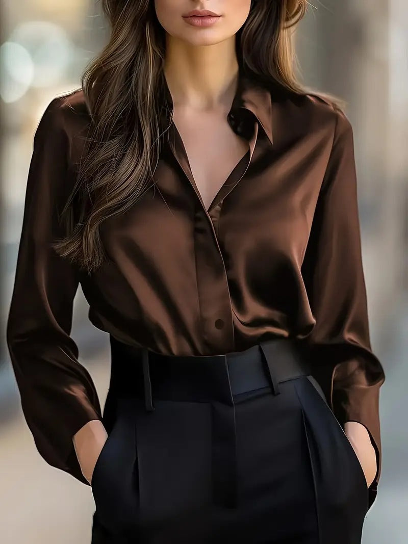 Elegant Satin Blouse with Long Sleeves - Ideal for Any Occasion
