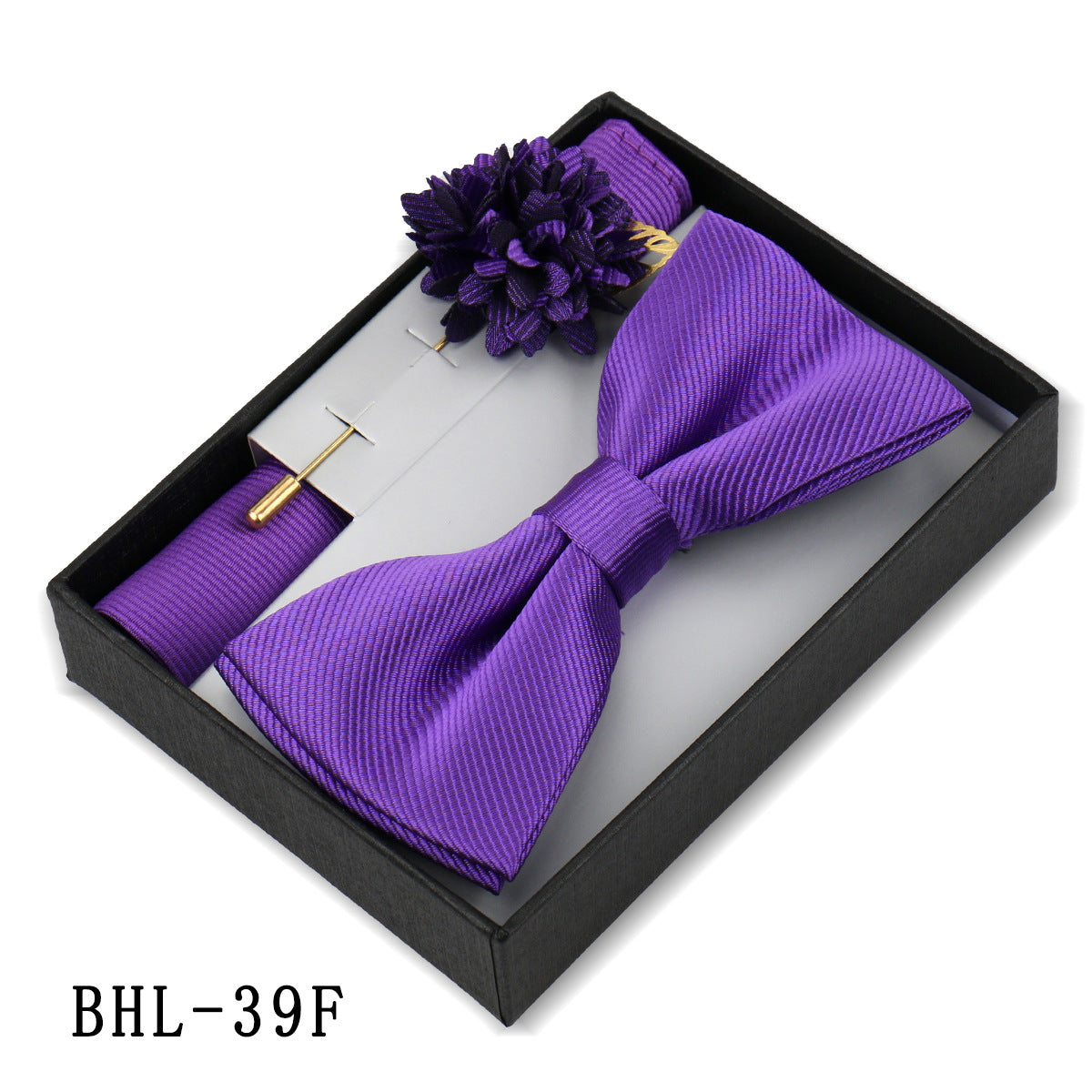 Men's Bow Tie Pocket Square Set with Brooch - Solid Color Elegance - Neon North Clothing