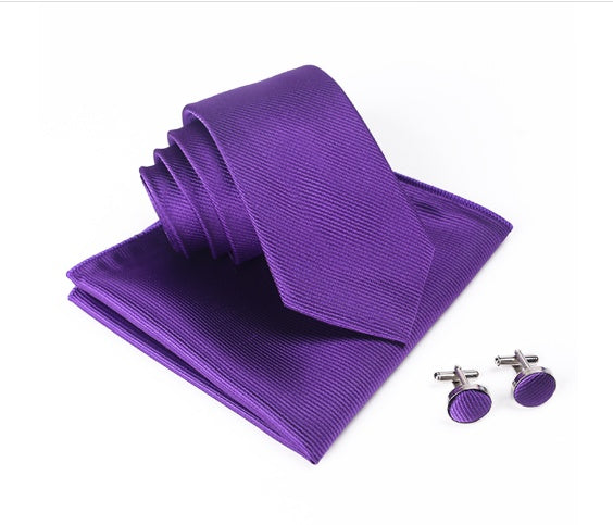 Solid Color Tie and Hankie Set - Ribbed Collar Elegance