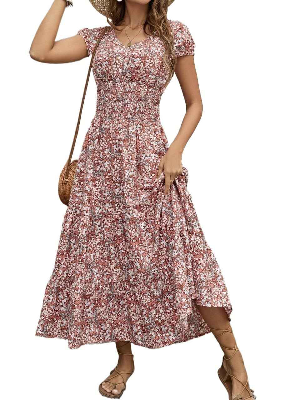 Soft Breathable Machine Washable Women's Floral V-Neck Dress