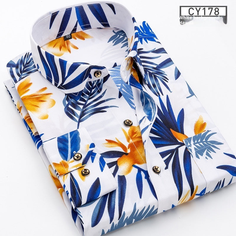 Men's Printed Dress Shirt with Angled Cuffs and Long Sleeves - Neon North Clothing