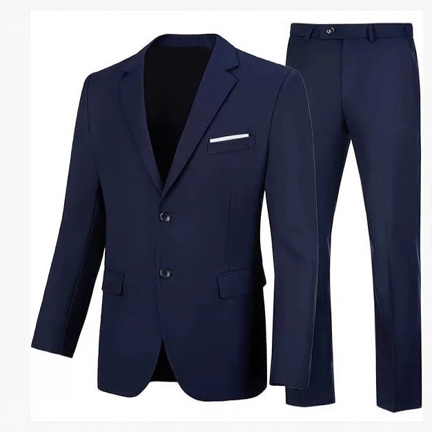 Solid Color Suit Jacket Pants Set for Men - Stylish and Versatile Outfit