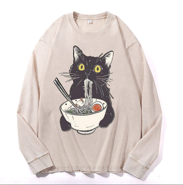 Washed Cotton Sweatshirt - Long-sleeve Drawstring Pure Cotton Design