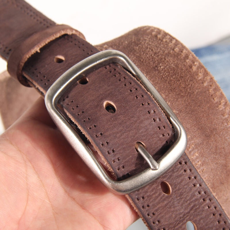 Distressed Cowhide Men's Leather Belt - Retro Style - Neon North Clothing