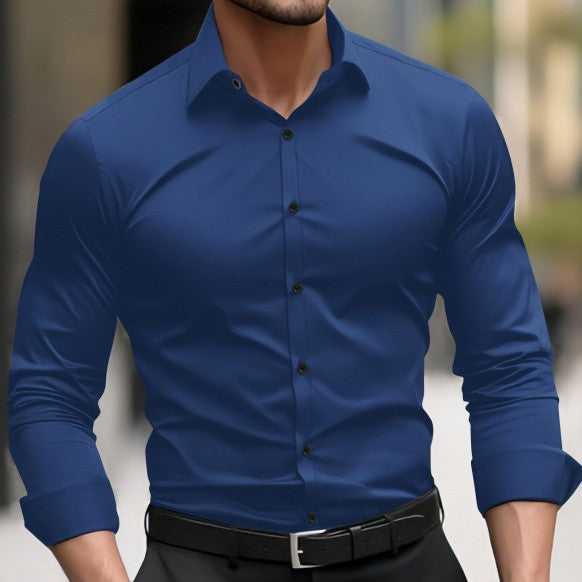 Men's Casual Long Sleeve Shirt - Blue Slim Fit Business Casual
