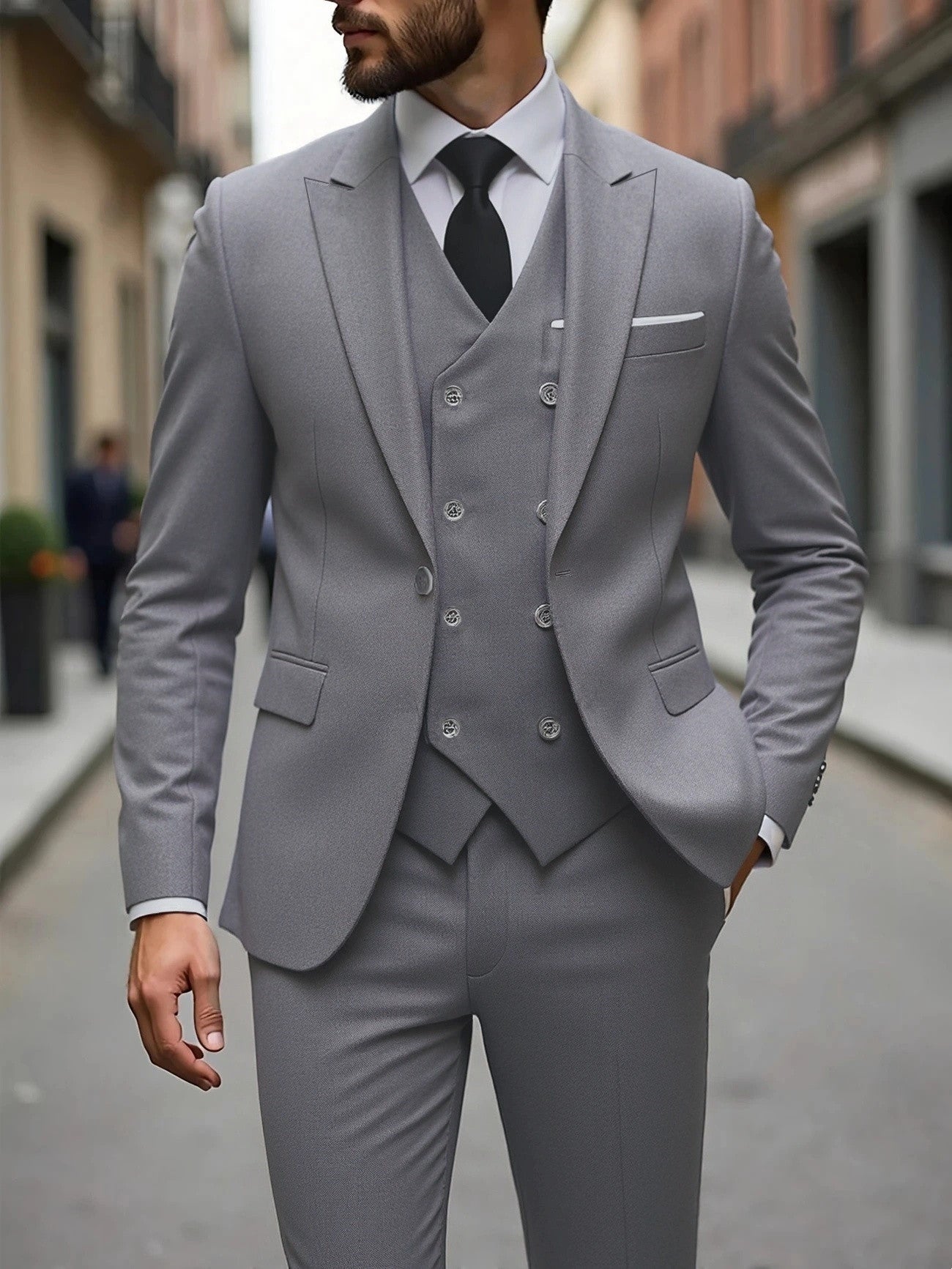 Double-breasted Three-Piece Suit Set for Men – Stylish Business Attire