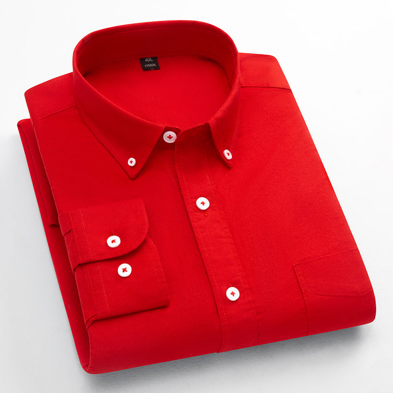 Mens Breathable Oxford Shirt - Pure Cotton Solid-Color Slim Fit