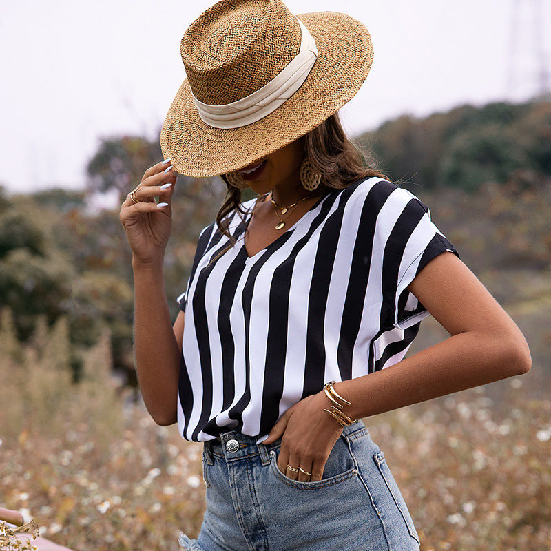 Striped V-Neck Shirt Top for Effortless Style and Comfort