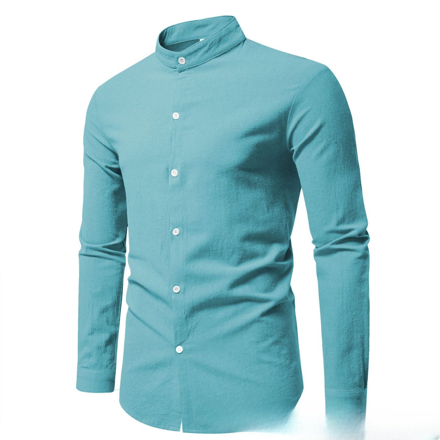 Men's Slim Fit Long-sleeve Shirt - Stand-up Collar Solid Color Design