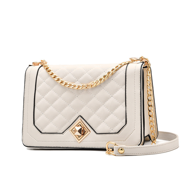 One-Shoulder Handbag with Diagonal Cross Embroidery and Portable Design