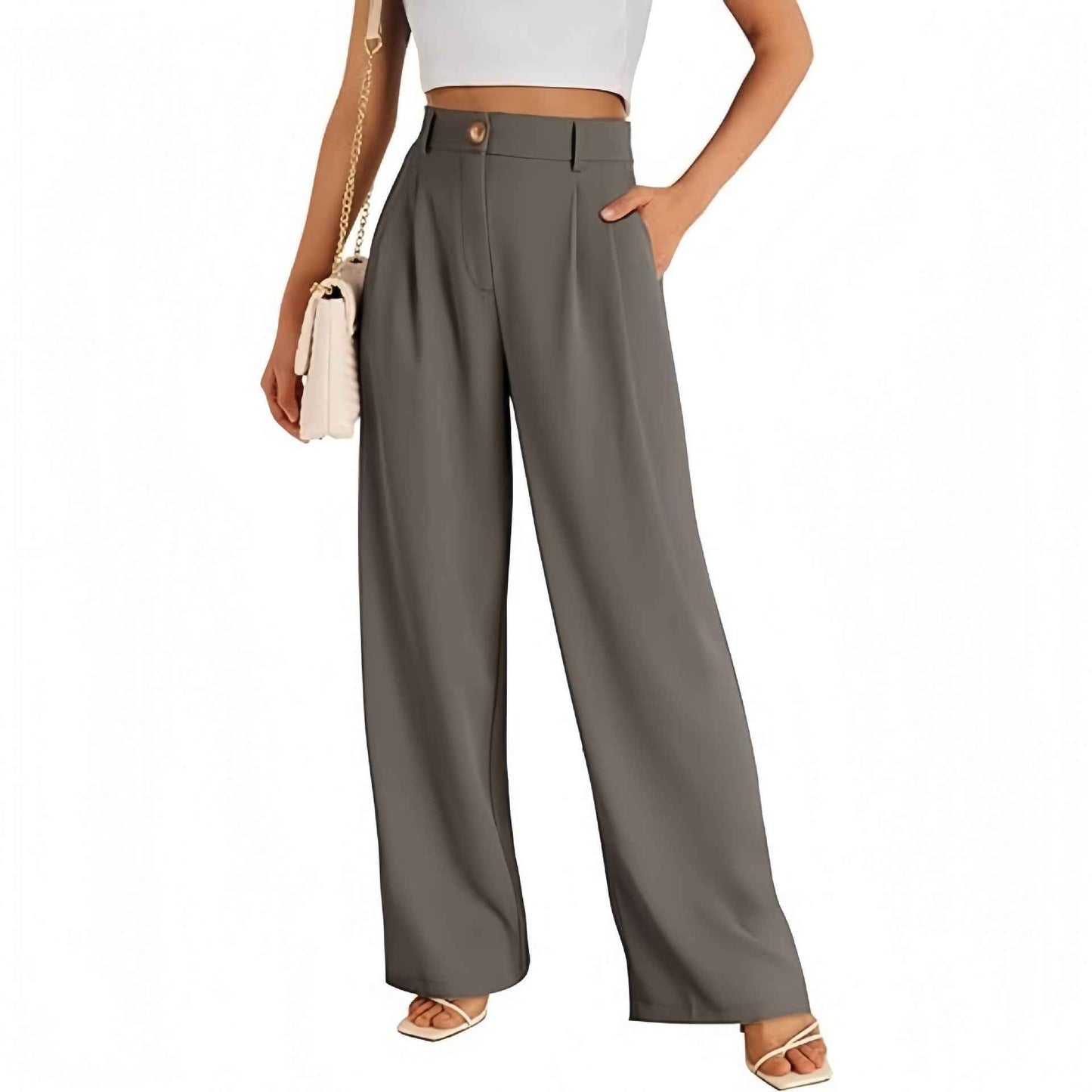 New European American Pocket Dress Pants Wide-leg Formal Trousers