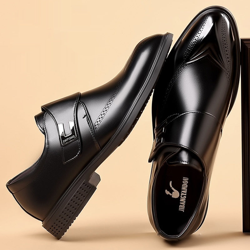 Mens Full-Grain Cowhide Leather Shoes with Pipe-Shaped Toe - Premium Quality Mens Full-Grain Leather Shoes