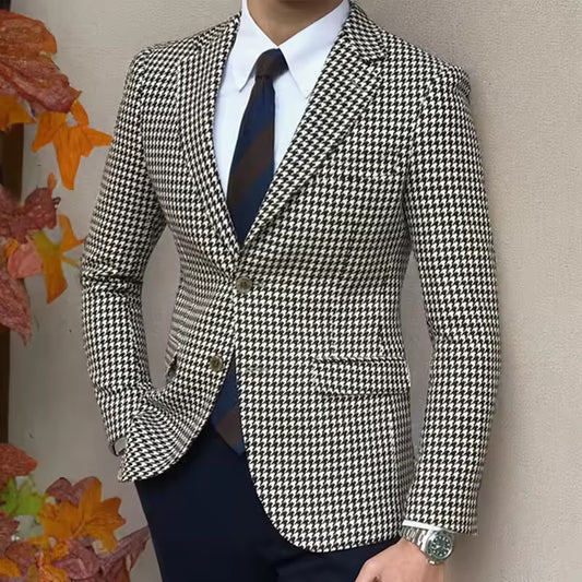 Mens Houndstooth Suit - Slim-Fit Single-Breasted Style