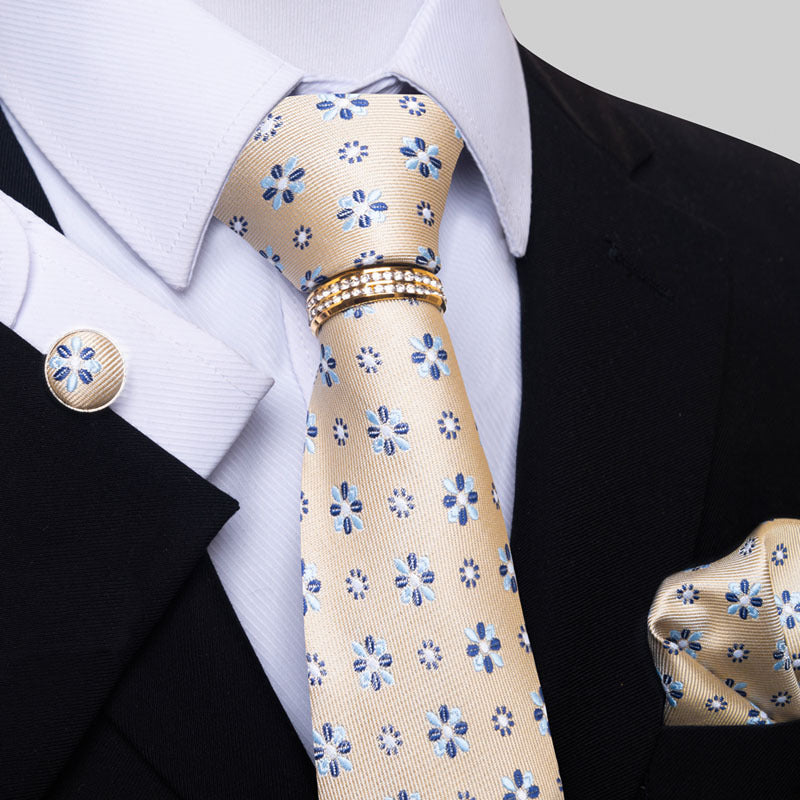 Multi Colored Striped Tie Set with Floral Design for Men - Neon North Clothing