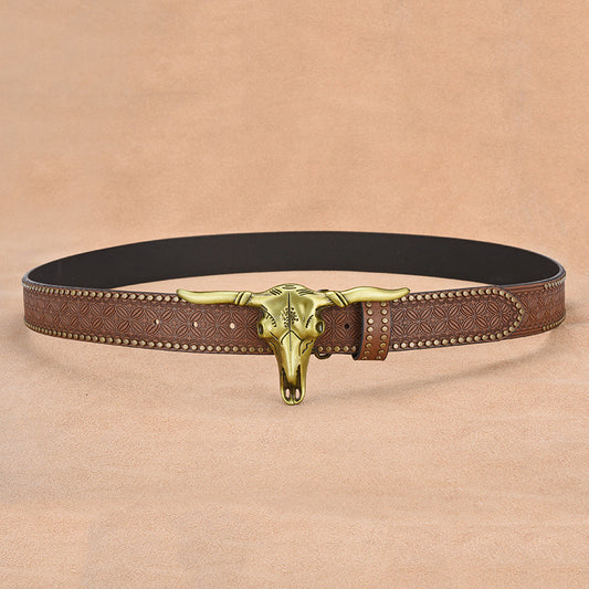 Cowhide Leather Belt for Men with Embossed Rivets - Durable and Stylish Accessory