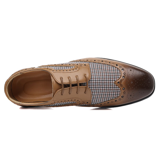 Imitation Houndstooth Men's Casual Leather Shoes with Stylish Plaid Design