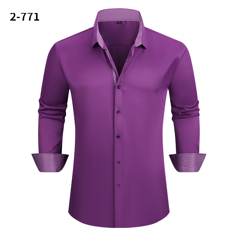 Men's Stretch Business Casual Shirt - Long-sleeved Slim Fit with Four-way Stretch