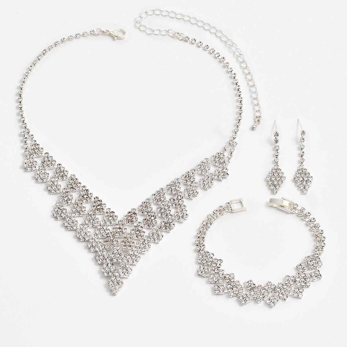 Diamond-shaped Jewelry Set: Necklace, Bracelet, and Earrings for Women
