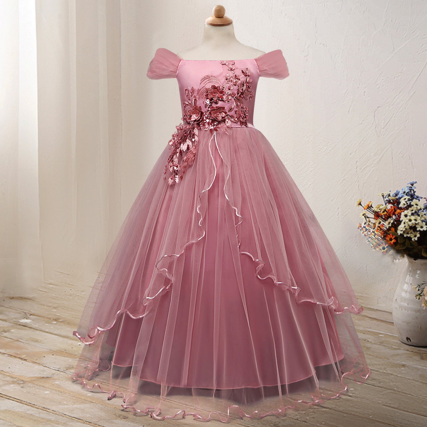 One-shoulder Flower Dress for Princesses