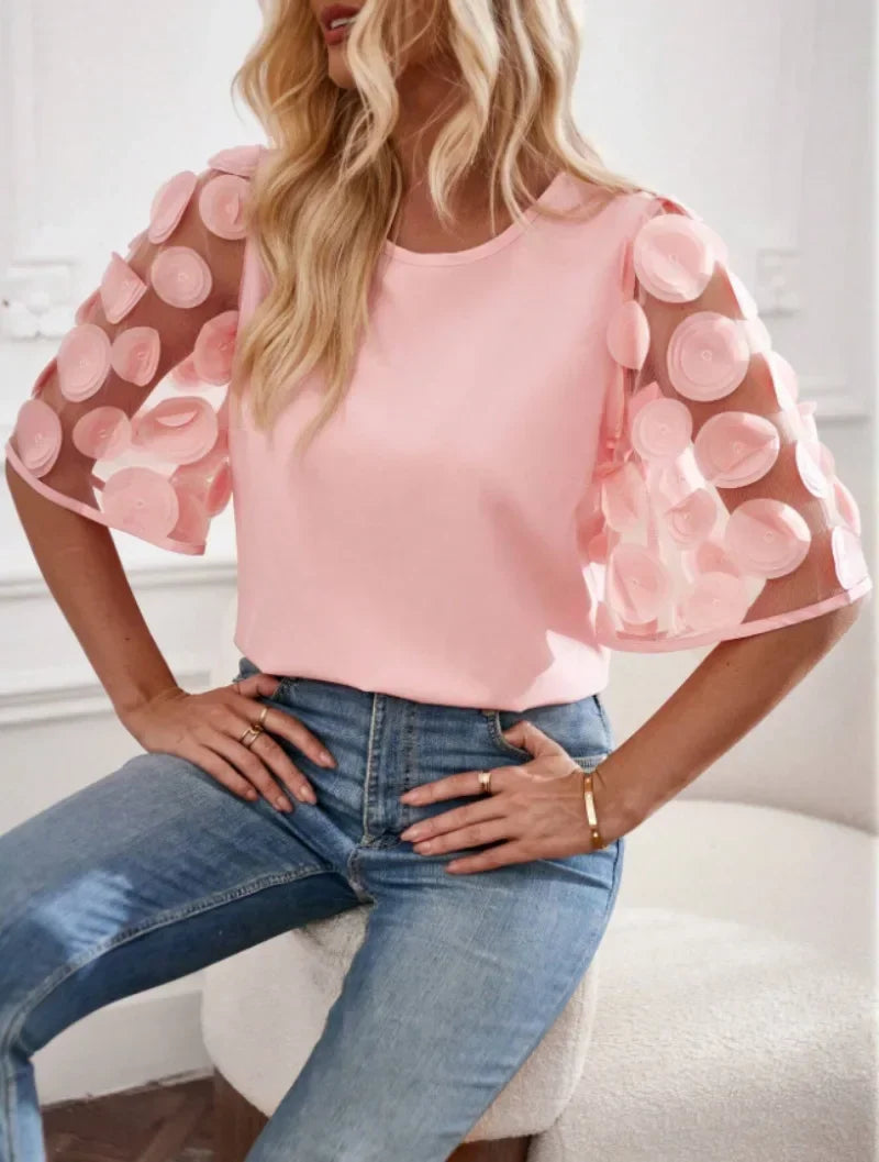 Solid Lace Short Sleeve Blouse for Women - Neon North Clothing