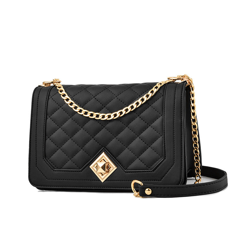 One-Shoulder Handbag with Diagonal Cross Embroidery and Portable Design