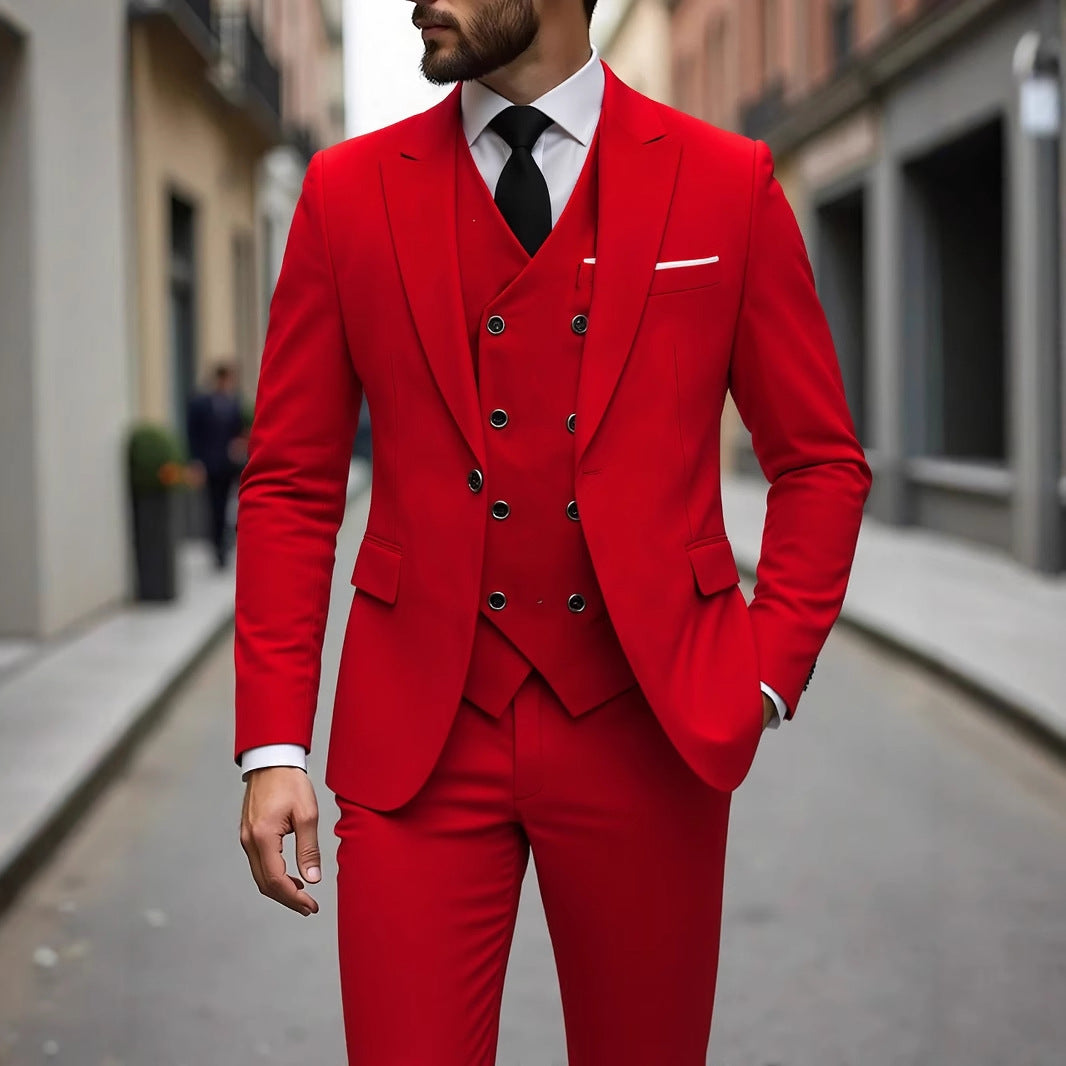 Double-breasted Three-Piece Suit Set for Men – Stylish Business Attire