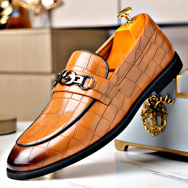 Embossed Horsebit Buckle Shoes in Various Color Options for Business Casual Style