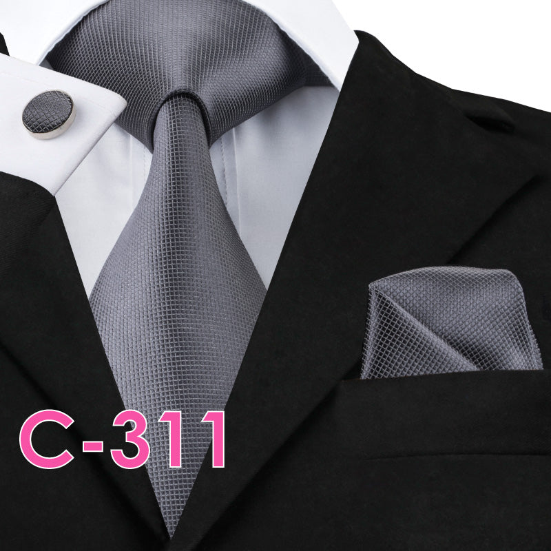 Solid Color Tie and Hankie Set - Ribbed Collar Elegance