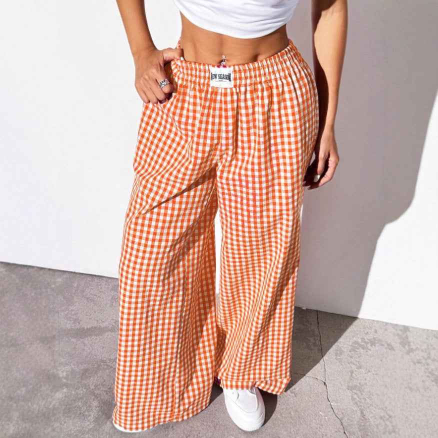 New Style Plaid Casual Pants with Pockets - Loose and Comfortable Cotton Design