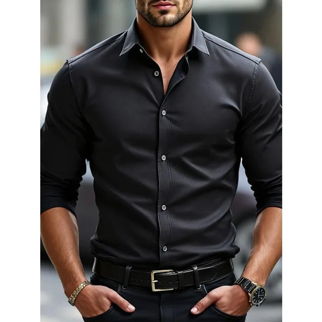 Artificial Silk Men's Casual Shirt - Solid Color Regular Fit Smart Casual Wear