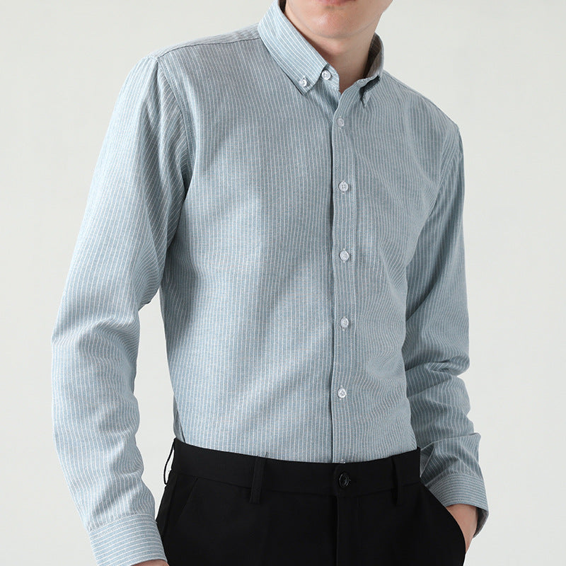 Casual Slim Fit Striped Cotton Long-Sleeved Shirt for Men