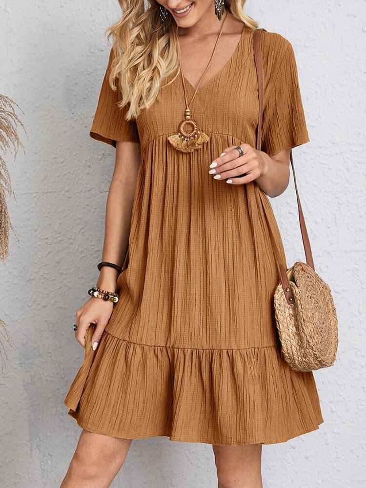 Casual Loose Ruffled V-Neck Dress for Stylish Comfort and Effortless Chic
