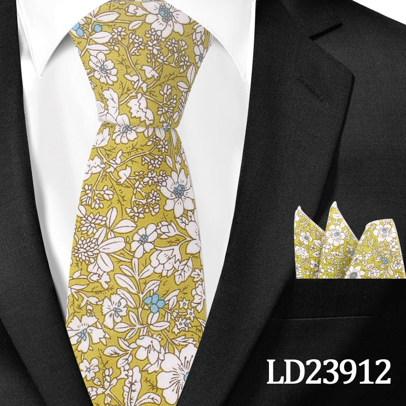 Casual Floral Pocket Square Set - Cotton Floral Print 6cm Tie Pocket Square 2 Piece Set - Neon North Clothing