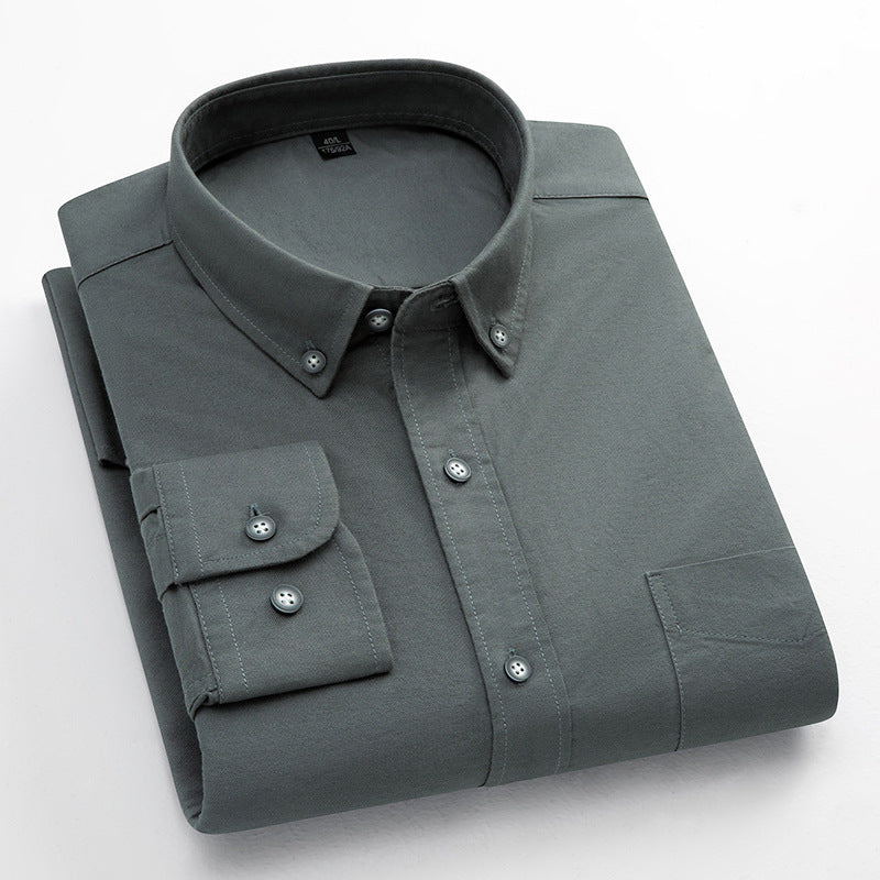 Mens Breathable Oxford Shirt - Pure Cotton Solid-Color Slim Fit