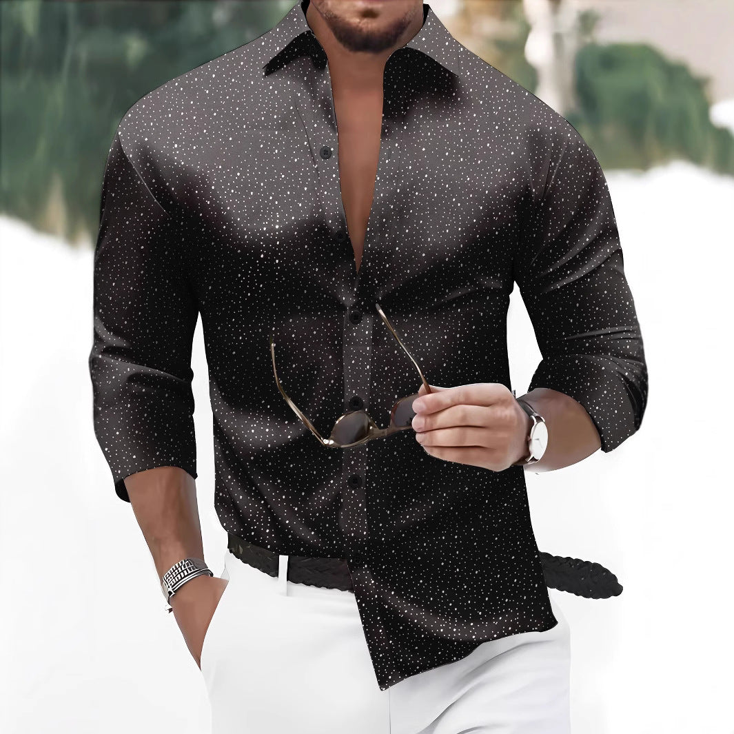 Polyester Fabric Polka Dot Long Sleeve Dress Shirt - Casual Regular Fit - Neon North Clothing