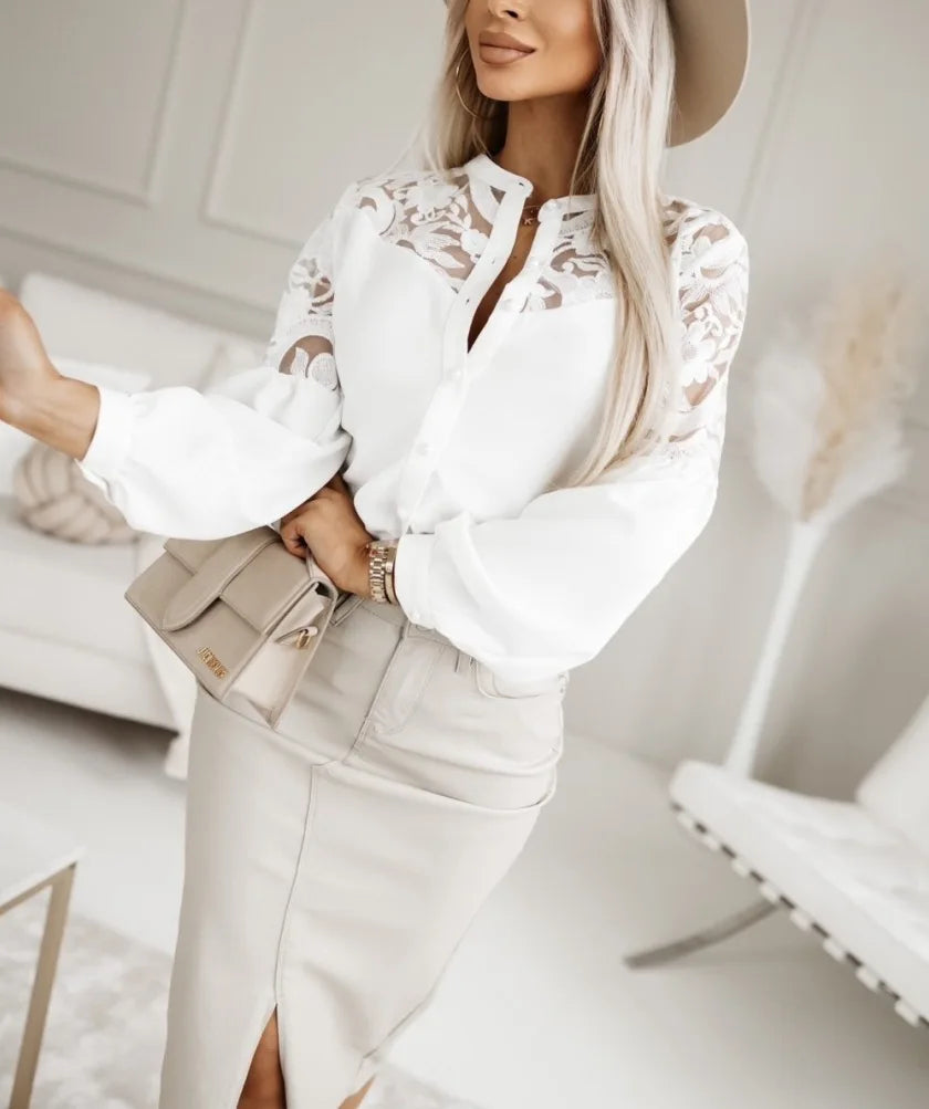 Vintage Button Up Lace Blouse - Neon North Clothing