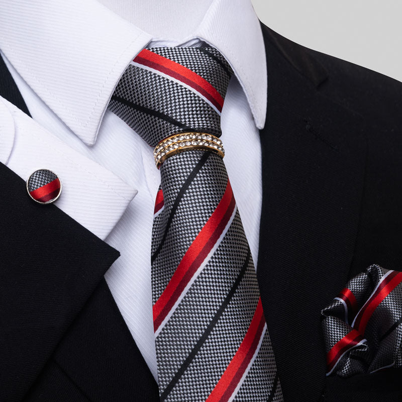 Multi Colored Striped Tie Set with Floral Design for Men - Neon North Clothing