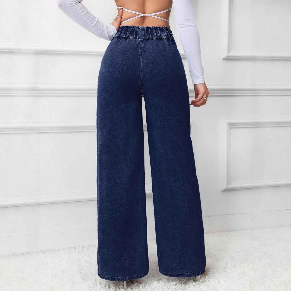 Women's High-Waist Wide-Leg Jeans in Retro Deep Blue